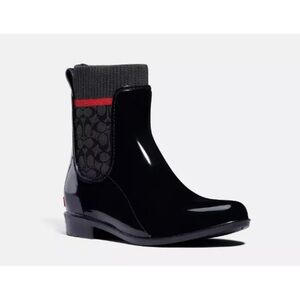 Women’s Coach Rivington Rain Booties Rubber Boots Black & Red Size 7
